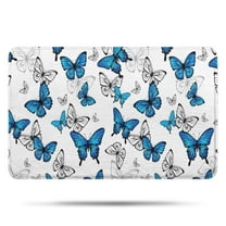 Blue White Butterfly Pattern Bathroom Rugs Mat,Non Slip Microfiber Bathroom Rug,Rubber Backing,Soft Bathroom Mats for Bathroom Floor,Tub and Shower,17x27in(43x68cm)
