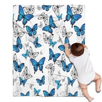 Blue White Butterfly Pattern Blanket,Comfortable Soft Flannel Throw Blanket,All Season,Warm Lightweight Blankets for Sofa Bed Couch Living Room Chair,30"x40"