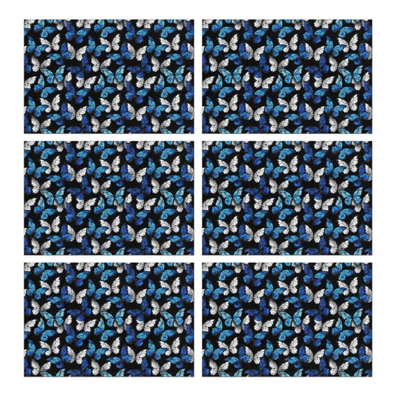 Blue White Butterfly Pattern Summer Placemats Table Placemats Set Of 6-Linen Kitchen Washable Placemats Table Mats 11.8"x17.7" Non-Slip Heat Resistant
