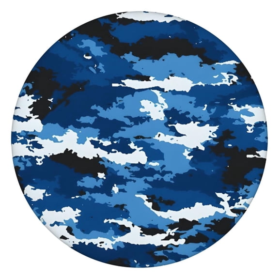 Blue White Camo Digital Shapes Pattern Round Fitted Tablecloth with Elastic Edge,Dining Table Cover Waterproof,Outdoor Round Tablecloth for Camping,Dining,Indoor and Outdoor