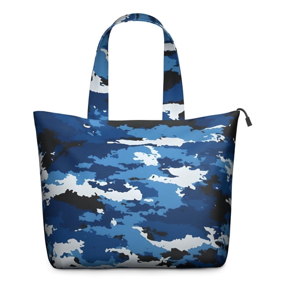 Blue White Camo Digital Shapes Pattern Travel Tote Bags for Women Carry On,Large Weekender Bags for Women Travel,Multi Functional Duffle Bag for Work,Shopping,Sports