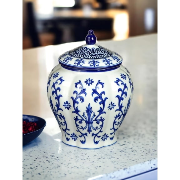 Blue and White Ceramic Porcelain Pumpkin Shape Jar Chinoiserie Vase, Food Tea Canister Container Storage Jar for Home , Gift for Thanksgiving ation(9)