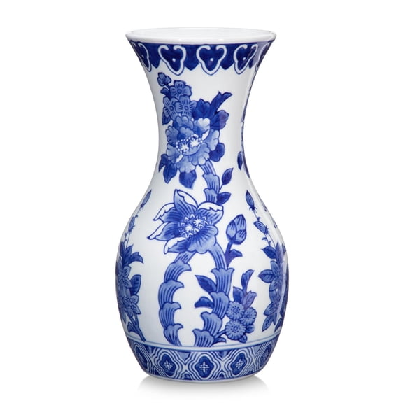 Blue And White Ceramic Vase 11 Inch Tall Flower In Flpattern Large Retro Chinoiserie Decor Side Table Centerpiece Living Room Bookshantique Grand Millennial