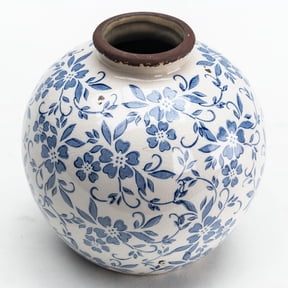 Blue and White Ceramic Vase, Decorative Pottery Flower Vase for Tulips, Vintage Crackle Glaze Vase for French Country, Chinoiserie & Cottage Farmhouse Shelf Mantel Table Decor
