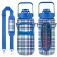 thumbnail image 1 of Blue and White Check 64 Oz Half Gallon Water Bottle with Sleeve BPA Free Leakproof Sport Large Plastic Water Bottle with Straw&Time Marker&Insulated Neoprene Holder Carrier Bag Gift for Women Men, 1 of 5