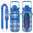 thumbnail image 1 of Blue and White Check 64 Oz Water Bottle with Sleeve - BPA Free Leakproof Sport Large Plastic Water Bottle with Straw Strap & Insulated Neoprene Holder Carrier Bag Great Gift for Women Men, 1 of 7