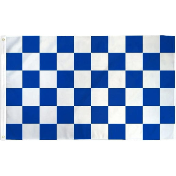 Blue and White Check Flag - 3x5 Ft - 100D Polyester Checkered Racing Banner with Two Metal Grommets - Fade Resistant - Vivid Colors - 3' x 5' Feet - 150x90 Cm
