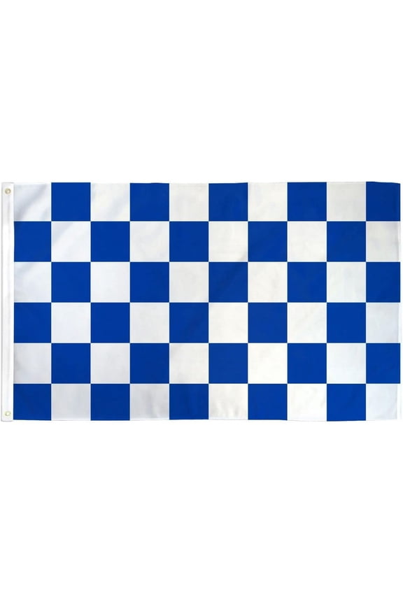 Blue and White Check Flag - 3x5 Ft - 100D Polyester Checkered Racing Banner with Two Metal Grommets - Fade Resistant - Vivid Colors - 3' x 5' Feet - 150x90 Cm