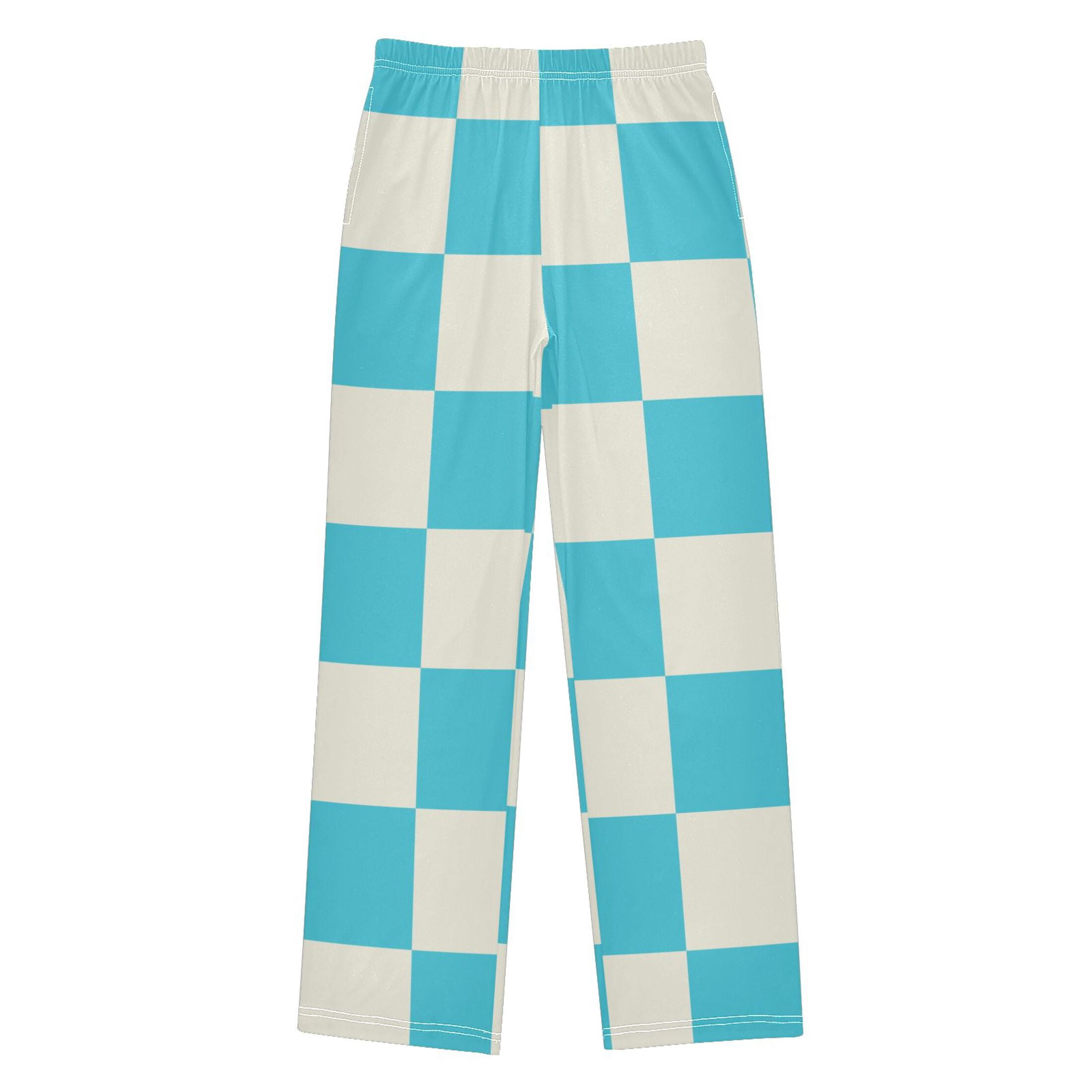 Blue White Checked Pattern Pajama Pants Soft Lightweight Lounge Pants ...