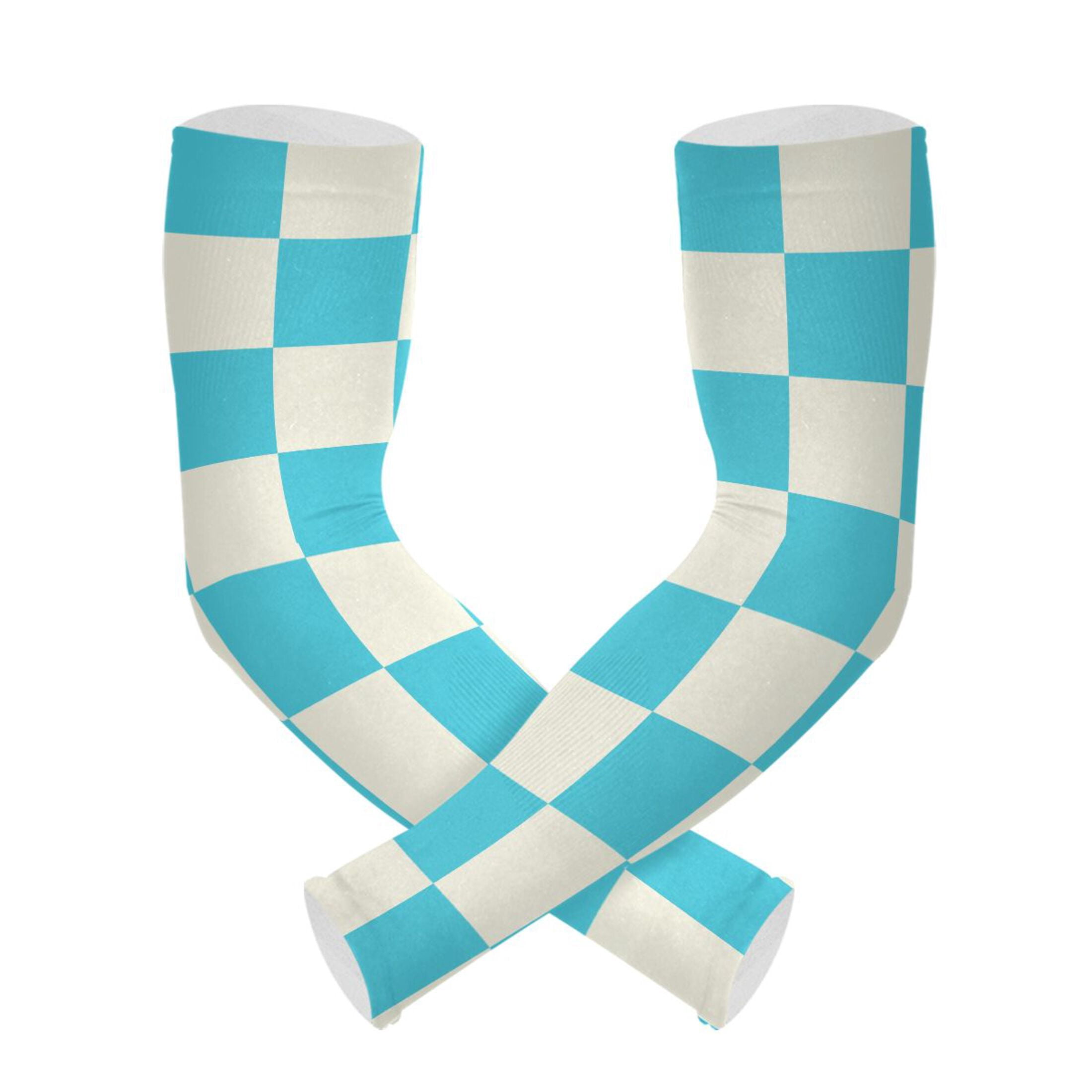 Blue White Checked Pattern UV Protection Cooling Arm Sleeves ...