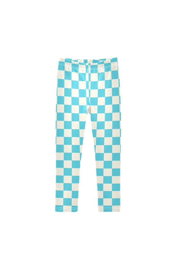 Blue White Checked Printed Leggings Yoga Pants for in 4t to 10t