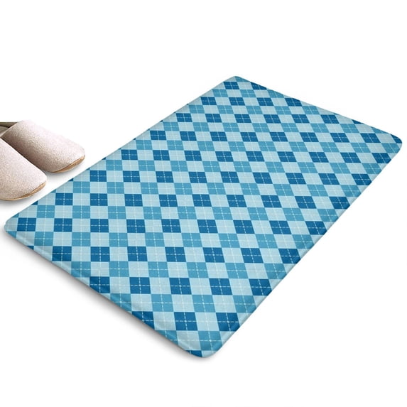 Blue White Checkerboard Checkered Flannel Non Slip Door Rugs,Washable Door Mats Indoor,Decorative Door Mats,Dirt-Resistant and Absorbent Doormat for Entrance,Bedroom,Kitchen,Bathroom,31.5"x17"