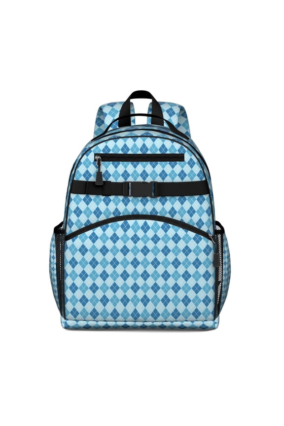 Blue White Checkerboard Checkered Pattern Backpack for School,Cute School Bag,Schoolbag with Adjustable Shoulder Straps & Padded Back,15.25"x11.5"x5.25"