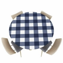 Blue and White Checkerboard Fitted Round Tablecloths Elastic Edged Table Covers 36"-44",Stripe Buffalo Plaid Waterproof Dining Room Table Cloth for Kitchen Holiday Party Tables Decor