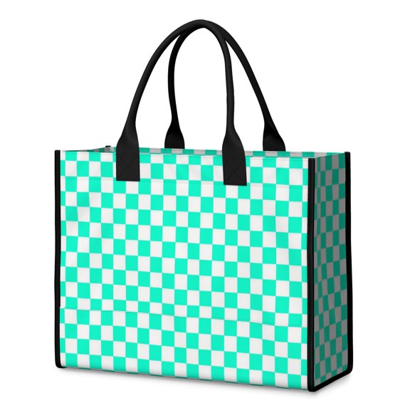 Blue and White Checkered Pattern Beach Tote Bag, Summer Beach Handbag with Inner Pocket & Removable Bottom, Large Capacity Gifts for Beach Travel Picnic