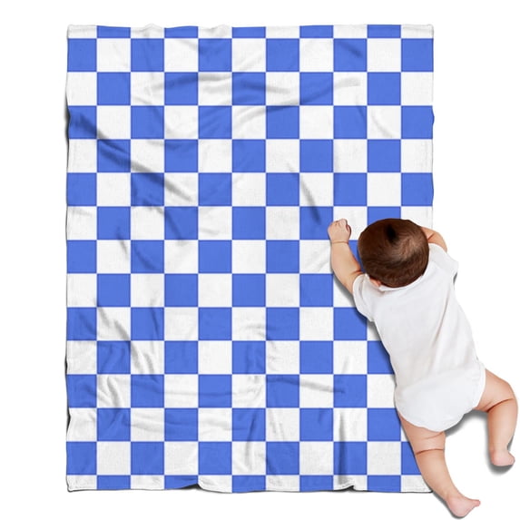 Blue and White Checkered Pattern Blanket,Comfortable Soft Lamb Wool Throw Blanket,All Season,Warm Lightweight Blankets for Sofa Bed Couch Living Room Chair,30"x40"