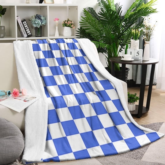 Blue and White Checkered Pattern Blanket,Comfortable Soft Lamb Wool Throw Blanket,All Season,Warm Lightweight Blankets for Sofa Bed Couch Living Room Chair,60"x80"