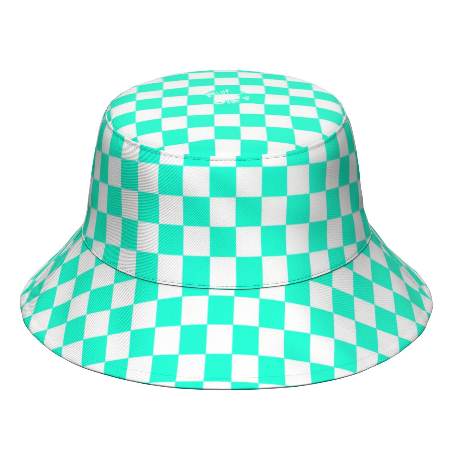 Blue and White Checkered Pattern Bucket Hat, Travel Foldable Hat with ...