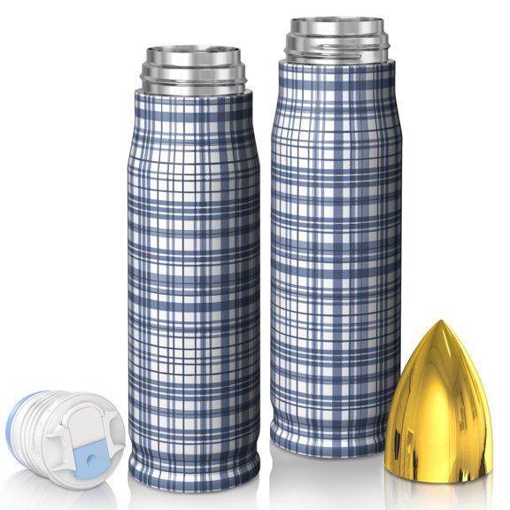 Blue and White Checkered Pattern Bullet Tumbler, Vacuum Insulated Reusable Thermal Bottle 304 Stainless Steel Inner Liner Gifts Ideas for Home Office Outdoor Sports Car