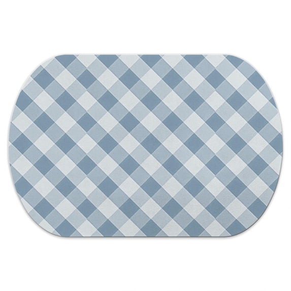 Blue and White Checkered Pattern Diatomaceous Earth Bath Mat, Entryway ...
