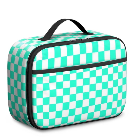 Blue and White Checkered Pattern Insulated Lunch Bag Teens,Bento School Lunch Bag for Teens for Work,Picnic or Travel 10.6x7.7x4.3 Inches,12 Can Capacity