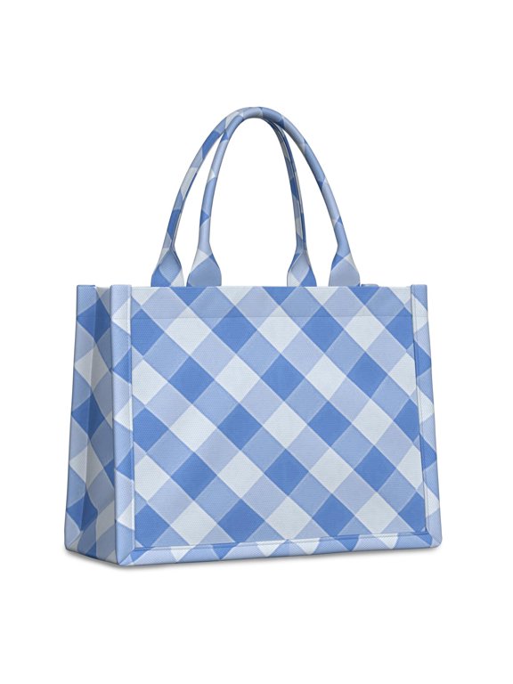 Blue and White Checkered Pattern Tote Bag, Travel Tote Purse with Interior Pockets & Top Handle, Large Capacity Gifts for Women Men,15.7 X 5.1 X 13 Inches