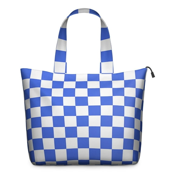 Blue and White Checkered Pattern Travel Tote Bags for Women Carry On,Large Weekender Bags for Women Travel,Multi Functional Duffle Bag for Work,Shopping,Sports