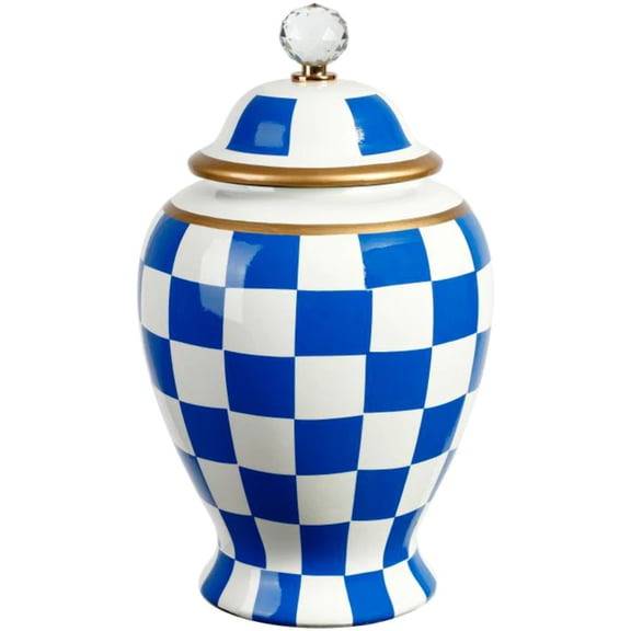 Mark Roberts Large Checkered Urn with Lid, Blue
