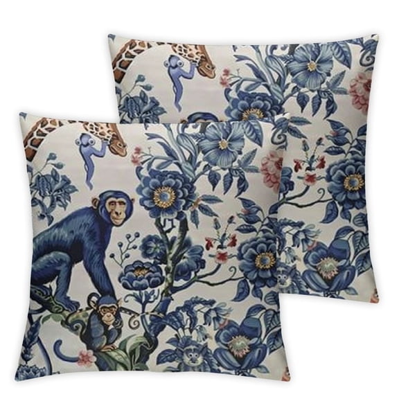 Blue and White Chinoiseire Monkey Tiger Decorative Pillow Covers Cozy Soft Throw Pillowcase Square Couch Cushion Cover for Home Decor Sofa Living Room Bed Car