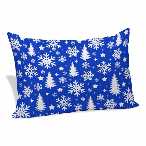 Blue White Christmas Pillow Covers, Linen Long Throw Pillow Case, Xmas Tree Snowflake Winter Abstract Holiday Pillow Protector Decorative Cushion Cover for Living Room/Bedroom 20" x 30"