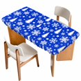 thumbnail image 1 of Blue White Christmas Table Cloths for 5 Foot Rectangle Tables, Xmas Tree Snowflake Winter Abstract Patio Waterproof Elastic Fitted Tablecloths, Washable Rectangular Table Cover for Camping, 1 of 8