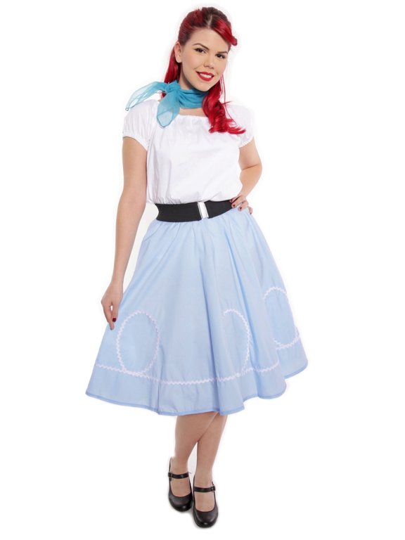 Blue & White Circle Skirt - Retro Ric Rac Trim - S to XL