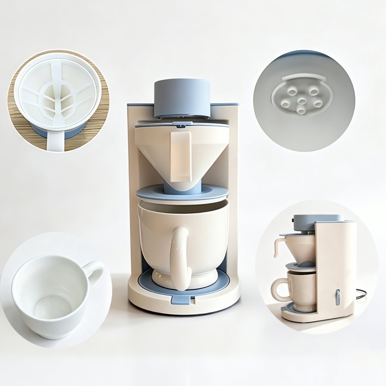Blue and White Coffee Maker, Compatible with Capsule and Ground Coffee ...