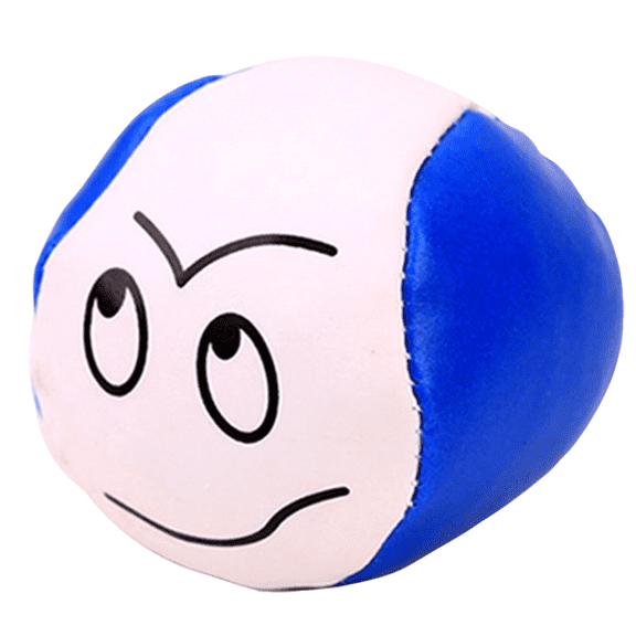 Blue-White Color Block Funny Emoji PU Beanbag, Arrogant Raised Eyebrow Smirk Face, Handheld Toss Game Accessory for Adults Home Party