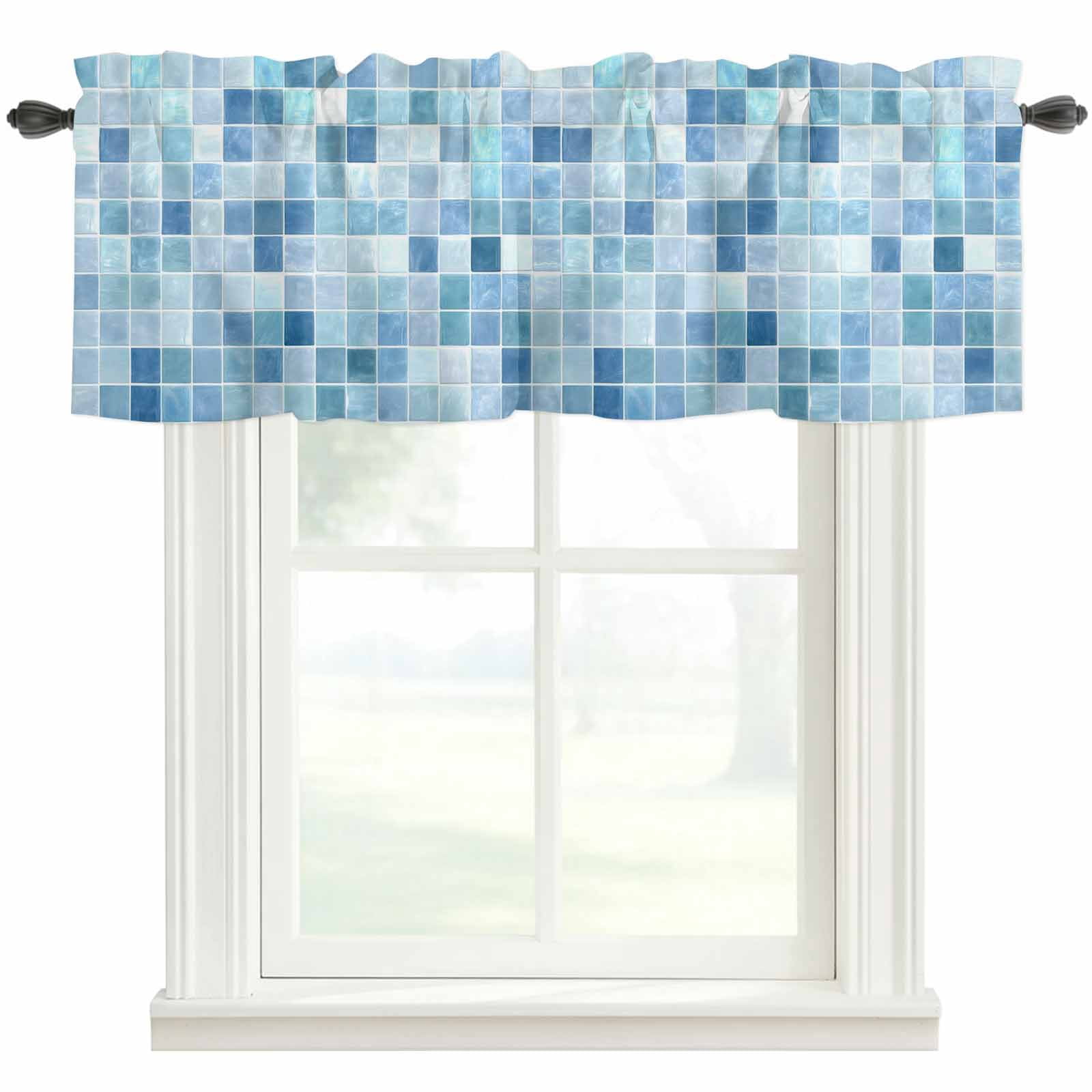 Window Square Valance Blue White Color Block Valances for Windows Summer Watercolor Square ...