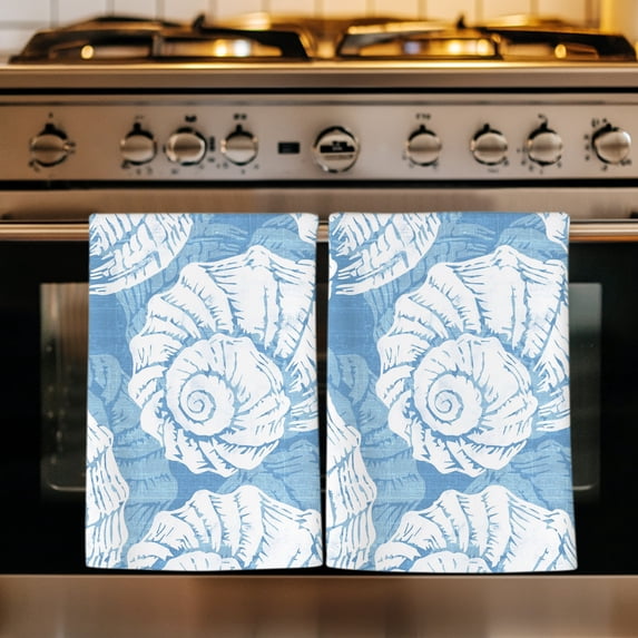 Blue White Conch Coastal Kitchen Towels Set of 3, Nautical Summer Ocean Absorbent Dish Towels for Kitchen, Microfiber Hand Towel, Quick Drying Tea Towel for Cleaning Decorative Dishcloths