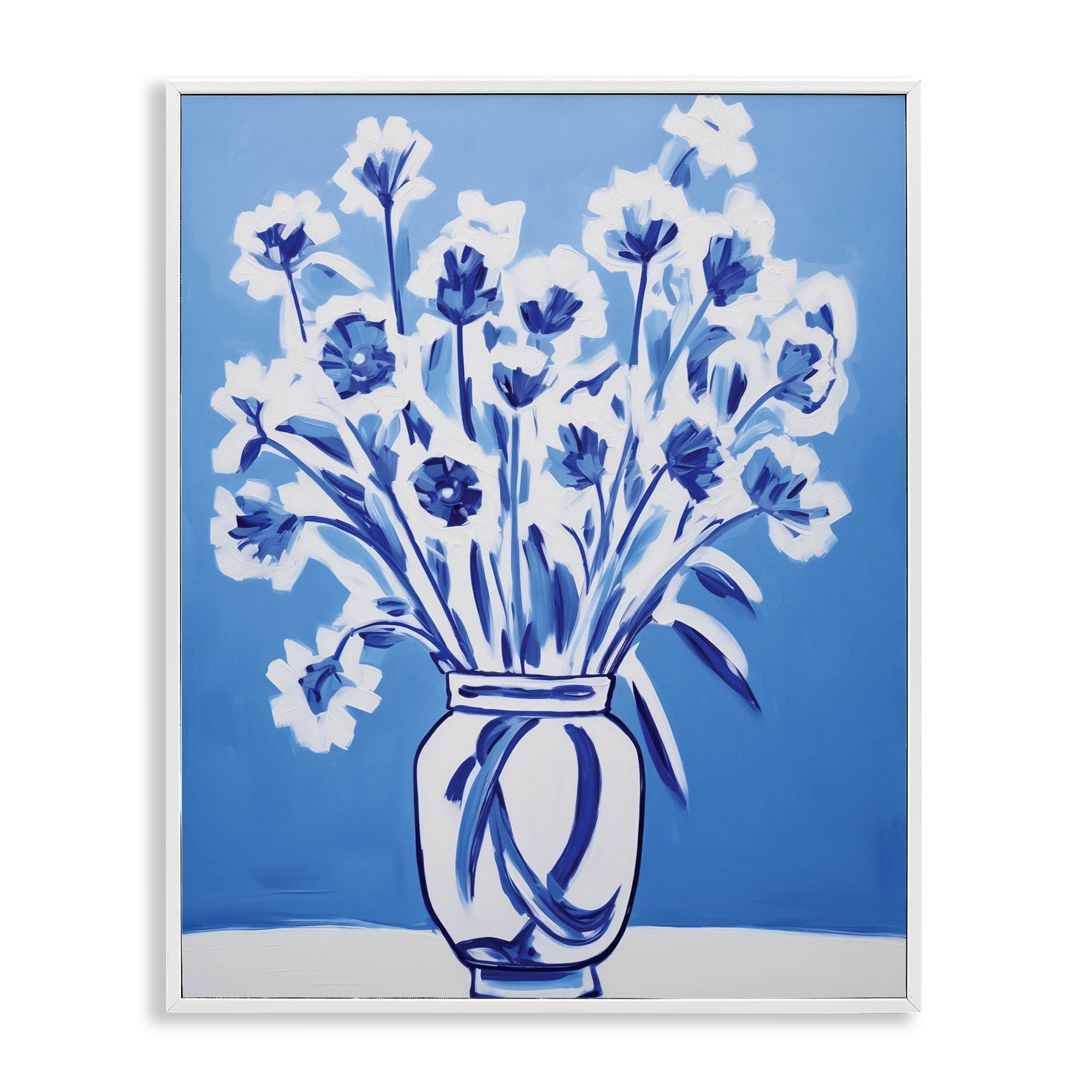 Blue & White Contrast Flowers White Framed Giclee Art, design by Lettered and Lined