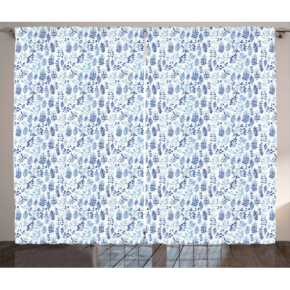 Blue and White Curtains 2 Panels Set, Watercolor Style Herbs Fresh Nature Meadow Field Pattern, Window Drapes for Living Room Bedroom, 108W X 96L Inches, Violet Blue Baby Blue White, by Ambesonne