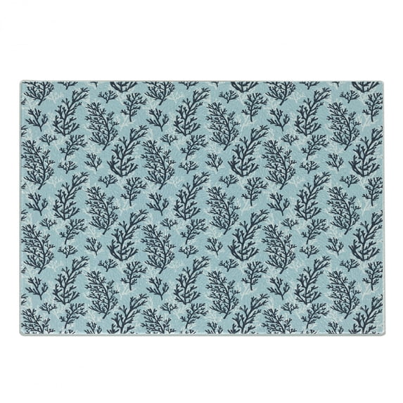 Blue and White Cutting Board, Hand Drawn Style Ocean Themed Pattern with Coral Seaweed, Decorative Tempered Glass Cutting and Serving Board, Small Size, Pale Blue Dark Blue, by Ambesonne