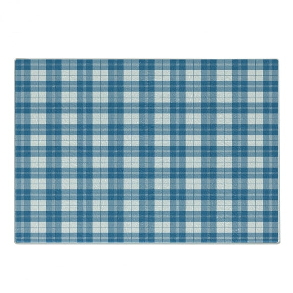 Blue and White Cutting Board, Tartan Classic Abstract Checkered Traditional Scottish Geometric Squares, Decorative Tempered Glass Cutting and Serving Board, Small Size, Blue and White, by Ambesonne