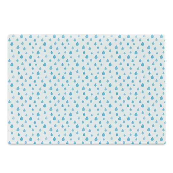 Blue and White Cutting Board, Watercolor Drip Drops Pattern in Various Sizes Terrain Humidity Zone Sign, Decorative Tempered Glass Cutting and Serving Board, Large Size, Blue White, by Ambesonne