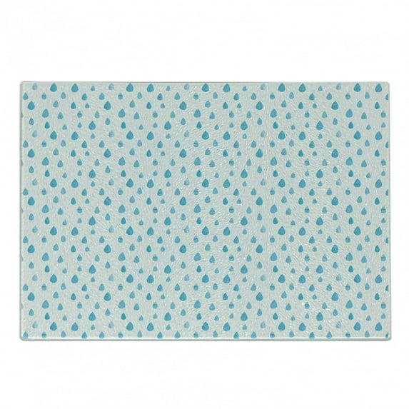 Blue and White Cutting Board, Watercolor Drip Drops Pattern in Various Sizes Terrain Humidity Zone Sign, Decorative Tempered Glass Cutting and Serving Board, Small Size, Blue White, by Ambesonne