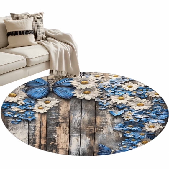 Blue White Daisy Large Area Rugs for Bedroom Living Room, Soft Non Slip ...