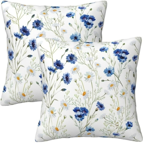 Blue and White Daisy Pillow Covers 18x18 Set of 2, Spring Flowers Throw Pillow Covers Outdoor Decorative Pillow Case for Couch Bed Sofa Cushion Home Decor
