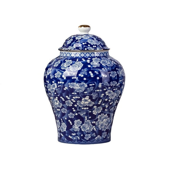 Blue and White Decor Ginger Jars, Traditional Chinese Blue and White Porcelain Ceramic Ginger Jar with Lid for Coffee Cookies Decoration Tea Beans Flower or Kitchen Home Storing IQWL