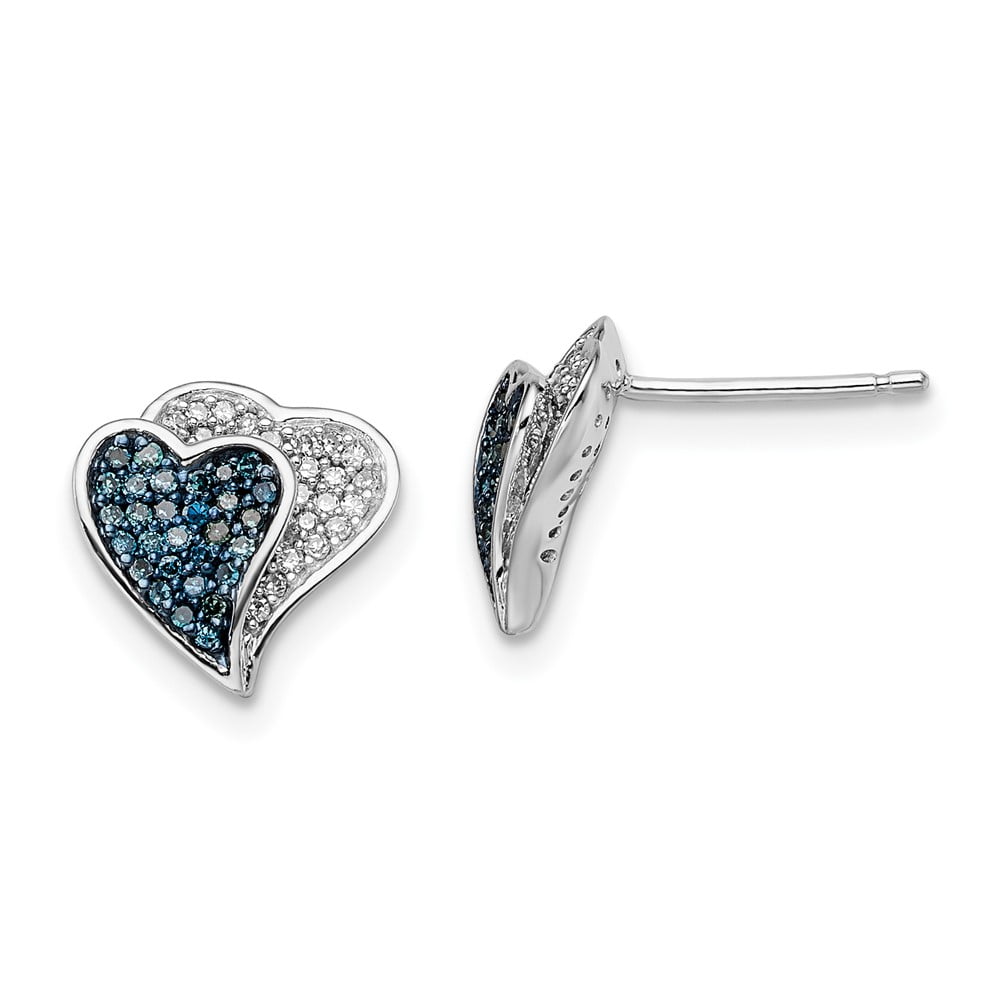 BLACK BOW JEWELRY COMPANY Blue & White Diamond 10mm Double Heart Sterling Silver Post Earrings
