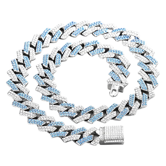 Blue&White Dog Chain Collar, Bling Diamond Cuban Link Puppy Collar Glitter Rhinestone Cat Collars for Small Medium Large Pet Dogs, 8-Inch