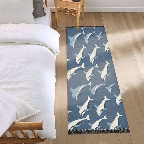 Blue White Dolphins Runner Area Rug 2x6 Soft Non-Slip Washable Bedside Carpet for Hallway Bedroom Living Room Home Decor