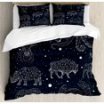 thumbnail image 1 of Blue and White Duvet Cover Set Queen Size, Constellation Deer Bison Elephant Rhinoceros Crab Elephant Octopus, Decorative 3 Piece Bedding Set with 2 Pillow Shams, Dark Blue White, by Ambesonne, 1 of 3
