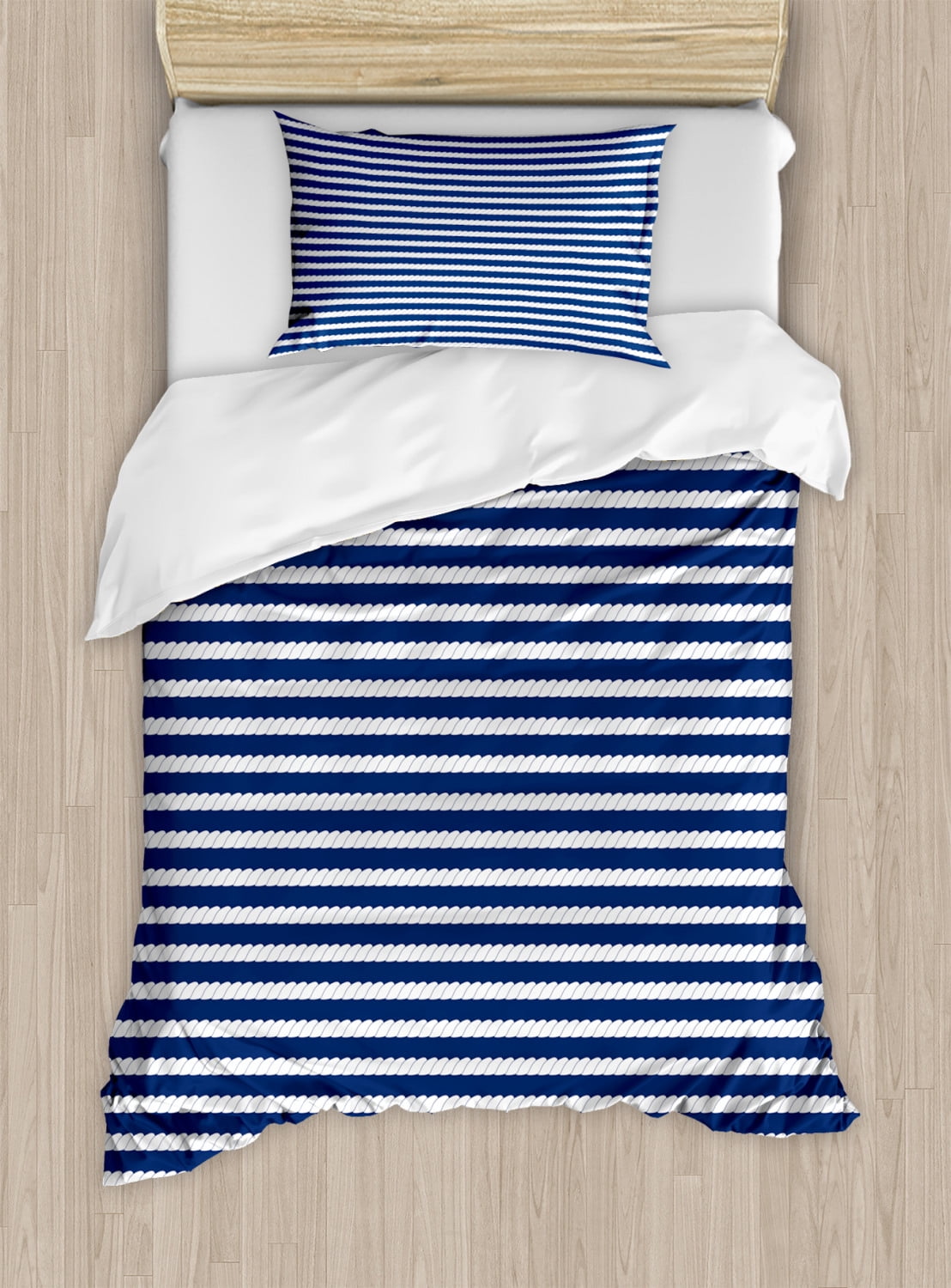 Twin Blue and White Striped Duvet Cover Set